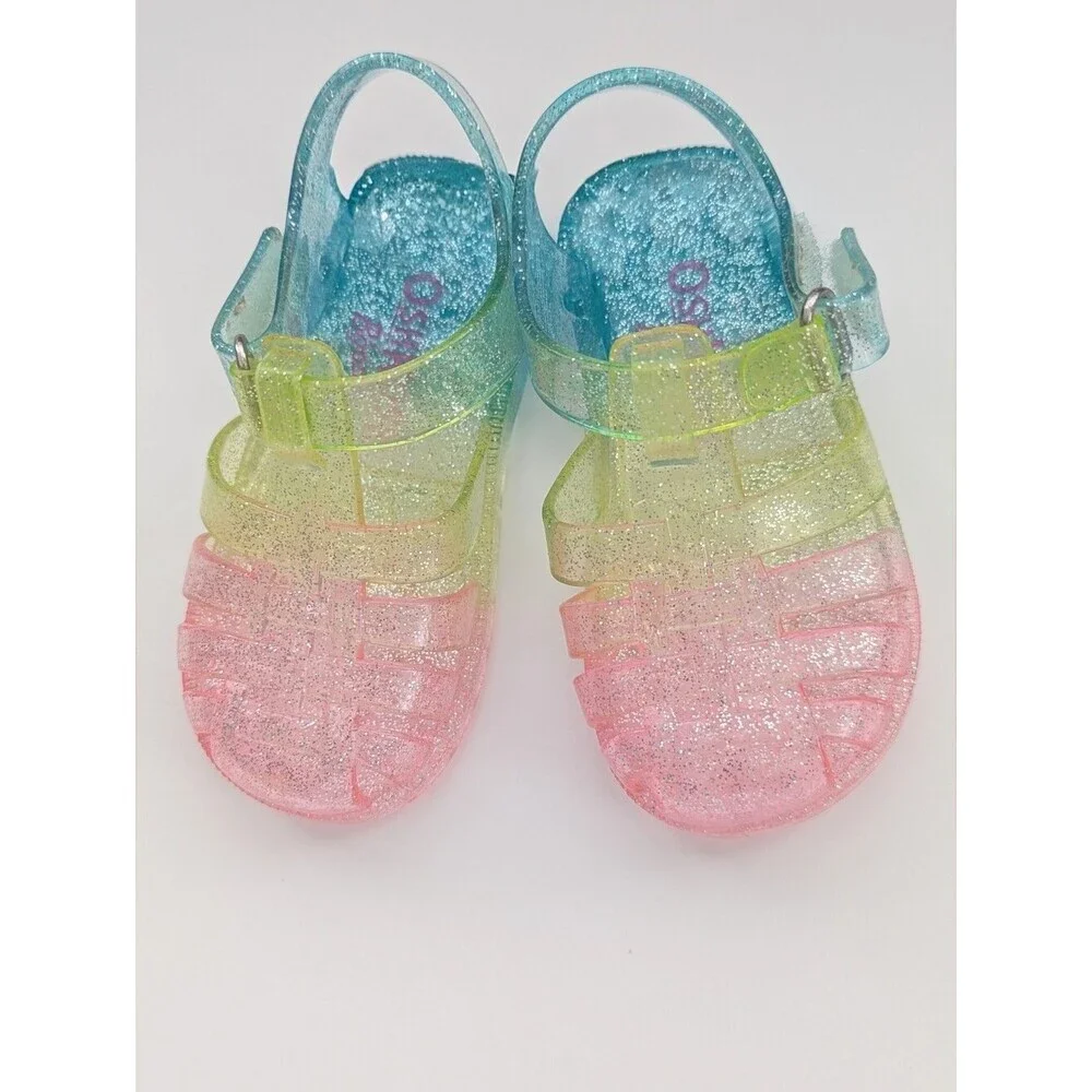 OshKosh B'gosh Baby (Size 4) Glitter Jelly Sandals in Pastel Rainbow Colors